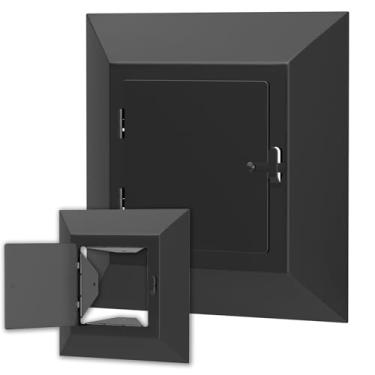 Imagem de Porta de limpeza de lareira atualizada, 20 x 20 cm, aço, portas de substituição para chaminé de parede interna e externa, com fecho de fecho, preta