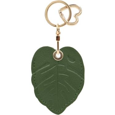 Imagem de MC Fashion Capa para chaveiro de couro PU compatível com AirTag, chaveiro com tema de folhas e frutas fofas (folha de seta)