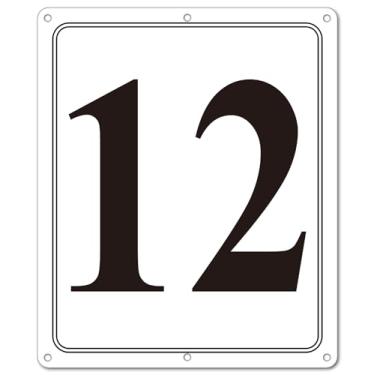 Imagem de i-CowFun Placa numerada de metal premium externa, refletiva de 30,5 x 25,4 cm, placas numeradas de alumínio grandes, 12 para estacionamento, quadra de tênis, campo, armazém, corredor, edifício, doca