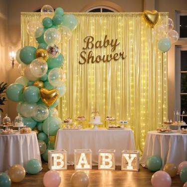 Imagem de Cortina de fundo de lantejoulas douradas 25,4 x 25,4 cm, com luzes, sem rugas, para festas de casamento, eventos e decoração de Halloween, 2 painéis, 1,5 x 3 m, fundo de cabine de fotos brilhante para