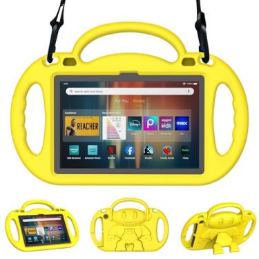 Imagem de Sanyetral Capa infantil leve à prova de choque para tablet com suporte, alça e alça de ombro, incompatível com TCL Nokia - amarela