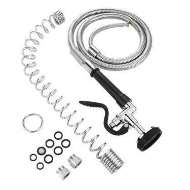 Imagem de HWM Válvula de pulverizador de pia comercial com mangueira de pré-enxágue flexível de aço inoxidável de 152 cm e kit de substituição de mola superior para torneiras de pia de cozinha comercial