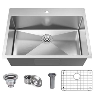 Imagem de Pia de barra de cozinha de 71 x 50 cm, pia de cozinha pequena, tigela única, pia de preparação de barra de aço inoxidável calibre 18 com grade e filtro de cesta