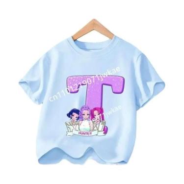 Imagem de Camiseta Infantil Azul Com Gola Redonda Manga Curta KPop Demon Hunters