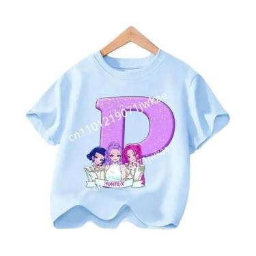 Imagem de Camiseta Infantil Azul Com Gola Redonda Manga Curta KPop Demon Hunters