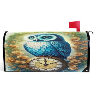Imagem de TSENQUE Blue Owl Art Capas de caixa de correio decorativas de vinil magnético envoltório de caixa de correio de verão férias à prova de intempéries decoração de caixa de correio tamanho grande 64,5 x