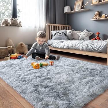 Imagem de Quntue Tapetes para quarto, tapete felpudo ultramacio 12 x 18 cm para sala de estar, tapete cinza antiderrapante de pelúcia moderno macio para crianças, meninas e meninos, dormitórios, berçário