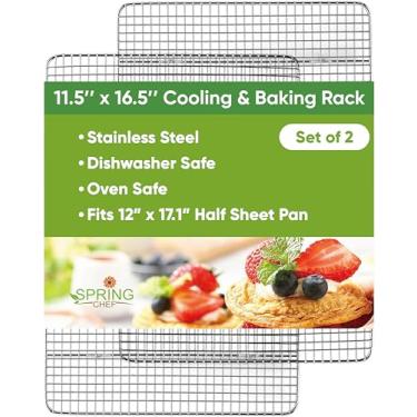 Imagem de Spring Chef Prateleiras de resfriamento de aço inoxidável de 20 x 43 cm para resfriar e assar - Seguro para forno - Assadeiras de arame para uso no forno - Serve para panela de biscoito de meia folha