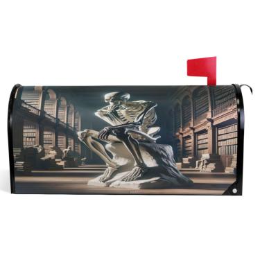 Imagem de TSENQUE Capas magnéticas decorativas para caixa de correio em vinil caixa de correio moderna decoração de jardim esqueleto chique arte escura tamanho padrão 52,6 x 45,8 cm