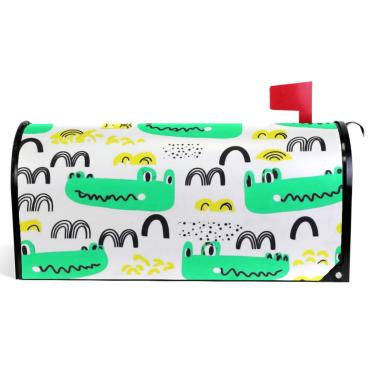 Imagem de TSENQUE Capas decorativas de crocodilo verde fofo caixa de correio magnética outono caixa de correio vinil à prova de intempéries decoração de caixa de correio de férias tamanho grande 64,5 x 52,8 cm