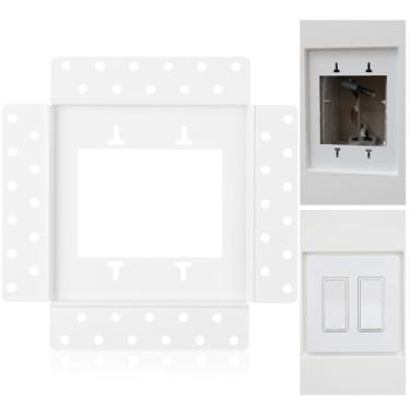 Imagem de Saysurey Suporte de tomada de drywall 2 Gang Flush branco elegante suporte de parede para receptáculos e tomadas elétricas espaços comerciais domésticos