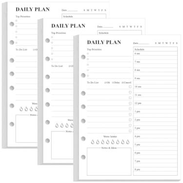 Imagem de (Pacote com 3) Refil de agenda diária sem data de 7 furos – Inserção de lista de tarefas A5, planejador de 300 folhas/600 páginas e refil forrado, perfurado com 6 furos, papel branco de 100 g/m², 14
