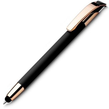 Imagem de Caneta esferográfica em metal Emborrachada com ponta touch escrita em azul. Design moderno e Anotações (Preto 1)