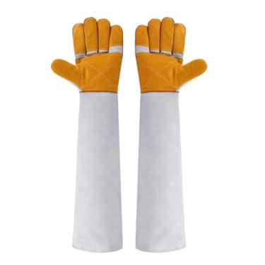 Imagem de Jectse Luvas de Manejo de Animais, Luvas de Couro PU Resistentes a Arranhões à Prova de Mordidas de 23,62 Polegadas Com Palma Reforçada para Gato, Cachorro, Pássaro, Cobra, Réptil, (Branco amarelado)