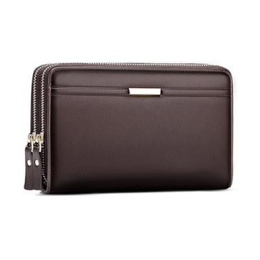 Imagem de Carteira masculina longa bolsa de couro clutch grande bolsa de negócios suporte para cartão de telefone capa presente para homens pai filho marido namorado