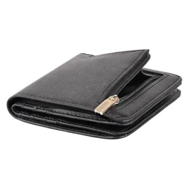 Imagem de Carteira feminina com bloqueio de RFID, pequena, compacta, dobrável, luxuosa, com bolso para identidade, Preto, Tendência
