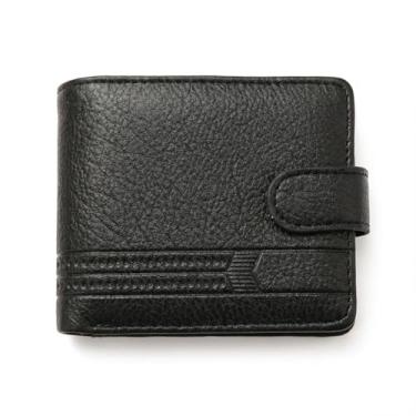 Imagem de Carteira masculina ultrafina de couro – Bifold fina com compartimentos para cartões, bolso para moedas e porta-fotos, design compacto de 12 cm x 10 cm para uso diário e viagens, Preto, Retrô
