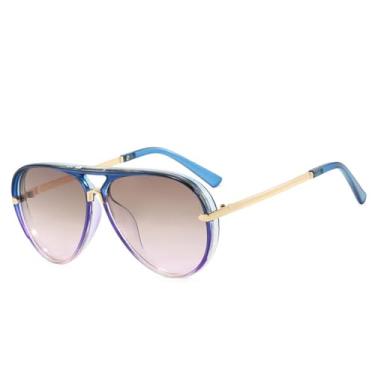 Imagem de Óculos de Sol Femininos e Masculinos Jelly Color com Ponte Dupla de Metal e Proteção UV400 para Esportes ao Ar Livre, Corrida e Ciclismo, Cor Chá Azul