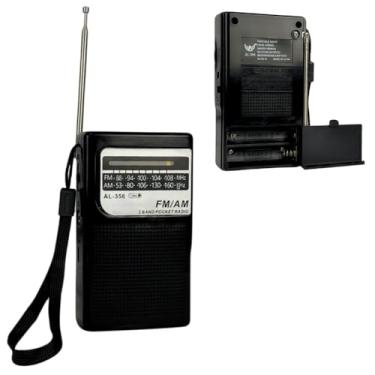 Imagem de Mini Rádio de Bolso FM/AM Retrô Vertical, 2 Bandas, Entrada P2, Carregamento Tipo-C, Antena Retrátil, Preto e Prata (Preto)