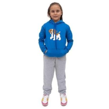 Imagem de Conjunto Abrigo de Frio Com Calça Infantil Feminina Blusa Canguru Estampa de Cachorrinho Quentinho-Feminino
