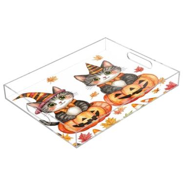 Imagem de xigua Bandeja de servir de acrílico fantasma de Halloween com alças à prova de derramamento, bandejas decorativas de festa de Halloween, bandeja organizadora de bancada para banheiro, cozinha, 30,5 x