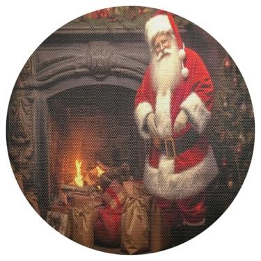 Imagem de xigua Jogo americano redondo de Natal Papai Noel, conjunto de 4, tapete de mesa redondo antiderrapante resistente ao calor, tapetes de mesa de 48 cm para decoração de cozinha, jantar e festa