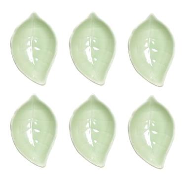 Imagem de Albedel 6 peças verdes em forma de folha de porcelana molho de soja tigelas de imersão de cerâmica 57 g para jantar, assar, churrasco e cozinhar