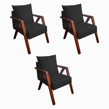 Imagem de Kit 3 Poltronas Monalisa Decorativa Mona Pés de Madeira Maciça Suede P