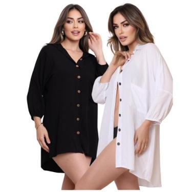 Imagem de Kit Ariel Saida De Praia Preto e Branco, Preto, Branco, P