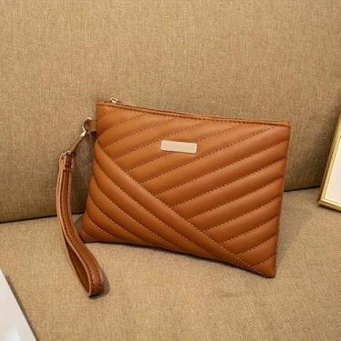 Imagem de Carteiras femininas, bolsa de mão com zíper de grande capacidade com alça de pulso, Marrom escuro