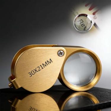 Imagem de Lupa 10 x Jewelers, lupa dobrável de metal com acabamento em ouro/prata, lupa portátil para inspeção de pedras preciosas, coleção de moedas e carimbos (ouro)