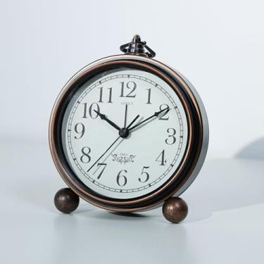 Imagem de AYRELY Despertador analógico retrô antigo operado por bateria pequeno para decoração de quarto, silencioso e elegante relógio de mesa de cabeceira para presente (preto)