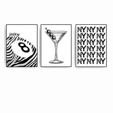 Imagem de PHWWDSUQA Conjunto de 3 zebras na moda 8 bolas arte de parede preto e branco - pôster de bola martini, impressão em tela pop urbana Y2k, para quarto, sala de estar, 40 x 61 cm, sem moldura