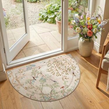 Imagem de jinchan Yarden Tapetes bege 5 x 7 cm para entrada laváveis, meio círculo, antiderrapante, macio, natureza, plantas, moderno, para quarto de crianças, vintage, ultrafino, tapete de pelo baixo para sala