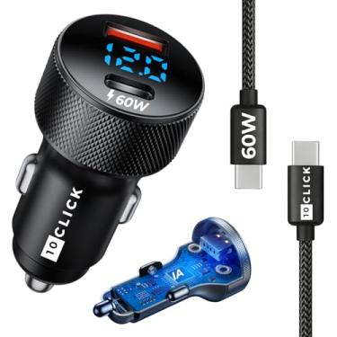 Imagem de Carregador Veicular Turbo 60W Compatível iPhone 17 Air 17 Pro 17 Pro Max 16 16 Pro 16 Pro Max 15 15 Pro 15 Pro iPad iOS Cabo USB-C Celular Tipo-C Duas Saídas USB-A Rápida PD Ultra Resistente 10CLICK®