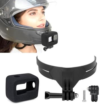 Imagem de GEPULY Suporte de queixo de capacete de motocicleta para câmeras de ação com espuma Windslayer compatível com Gopro Hero 13, 12, 11, 10, 9 preto, kit de adesivo de capacete reduz o ruído do vento para