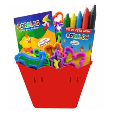 Imagem de Kit Escolar Criativo Infantil com 12 Cachepôs, 12 Massinhas de Modelar, 12 Mini Giz de Cera e 36 Cortadores Educativos para Volta às Aulas