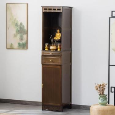 Imagem de Armário de altar de Buda de bambu com armazenamento, mesa de meditação chinesa, mesa de oferta simples, santuário de nicho de nogueira para uso doméstico - 60 cm/23,6"