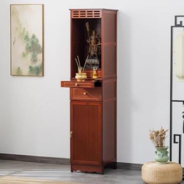 Imagem de Armário de altar de Buda de bambu com armazenamento, mesa de santuário chinês para meditação doméstica, mesa de oferta simples, cor pera, 50 cm - decoração budista perfeita
