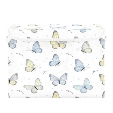 Imagem de Burbuja Caixa de armazenamento de borboletas com tampa e alças, grande caixa de armazenamento dobrável para prateleiras armário quarto escritório organizador