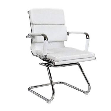 Imagem de Cadeira de escritório cadeira de mesa de jogos de couro PU com encosto alto arco pé executivo e ergonômico cadeira giratória encosto duplo cadeira de treinamento de pessoal (cor: branco)