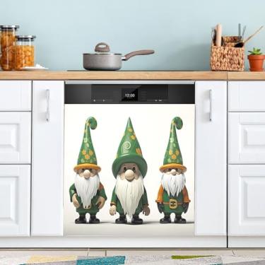 Imagem de ATTX Capa magnética de máquina de lavar louça de gnomo de São Patrício | Adesivo decorativo de eletrodomésticos de 58 x 66 cm para armários domésticos e eletrodomésticos #193