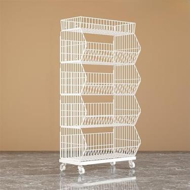 Imagem de Carrinho grande com 4 camadas de 5 camadas de frutas e legumes, organizador de lanches com rodas, prateleira de varejo de aço carbono/suporte de batata frita (90 x 45 x 140 cm/35,4 x 17,7 x 55,1 pol.)