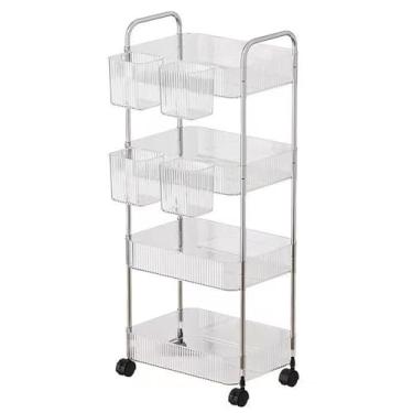 Imagem de Carrinho de armazenamento com rodinhas de 4 camadas com rodas de bloqueio e 4 cestos destacáveis, organizador móvel para sala de estar, mesa lateral de sofá, unidade de prateleiras transparentes, 38