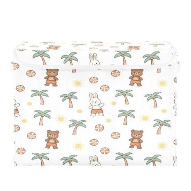 Imagem de Burbuja Caixa de armazenamento de urso de coelho de desenho animado com tampa e alças, grande caixa de armazenamento dobrável para prateleiras armário quarto escritório organizador