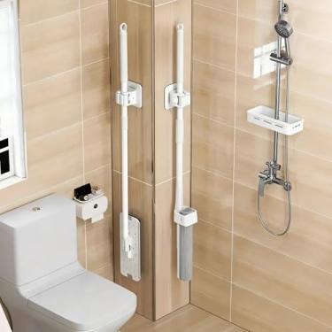 Imagem de 2 peças de suporte de esfregão durável – clipe de parede forte sem perfuração para banheiro e vassoura - branco