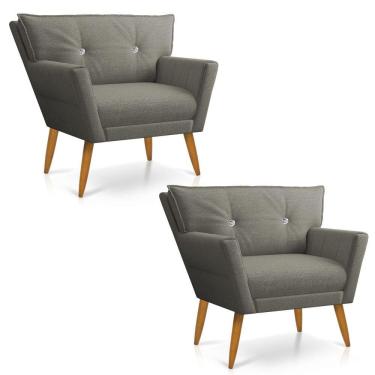 Imagem de Kit 02 Poltronas Anitta Linho Grafite A26 Com Strass Pés Palito Castanho