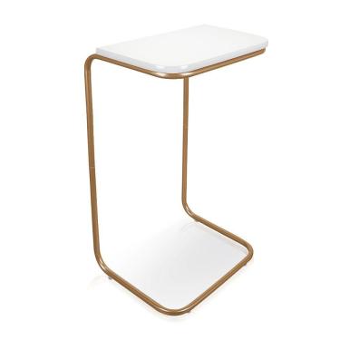Imagem de Mesa Lateral Tampo Multiuso P/ Sofá Base Dourado Branco