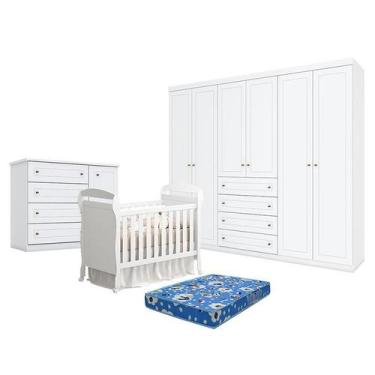 Imagem de Quarto de Bebê Americano 6 Portas com Berço Danny Branco Acetinado Rel
