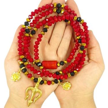 Imagem de Colar Guia Cristais Pomba Gira Tridente Dourado - Balaio de Santo